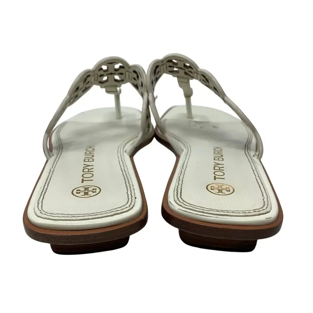 Tory Burch Tiny Miller Thong Wedge Sandals Womens Size 10.5 White Leather